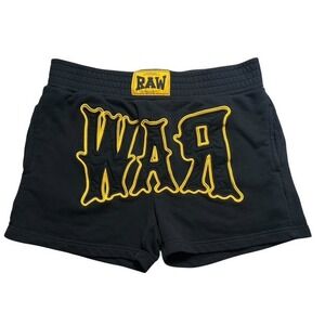 Raw Gear "WAR" Shorts Mens SZ M Athletic Boxing Shorts Black Gold Trim-1140
